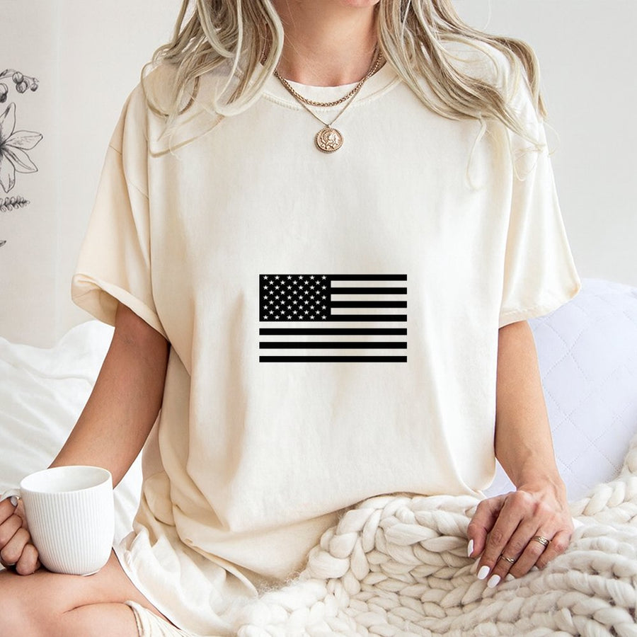 American Flag T-Shirt | Minimalist White US Flag Graphic | Premium Cotton Unisex Tee | Patriotic Apparel Gift for Men and Women