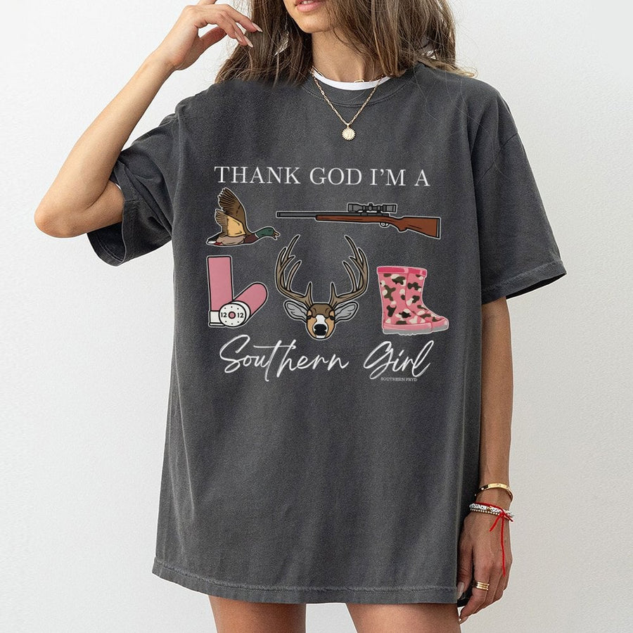 Thank God I'm A Southern Girl T-Shirt | Country Hunting Graphic Print | Premium 100% Cotton Tee | Gift for Cowgirls and Outdoorswomen
