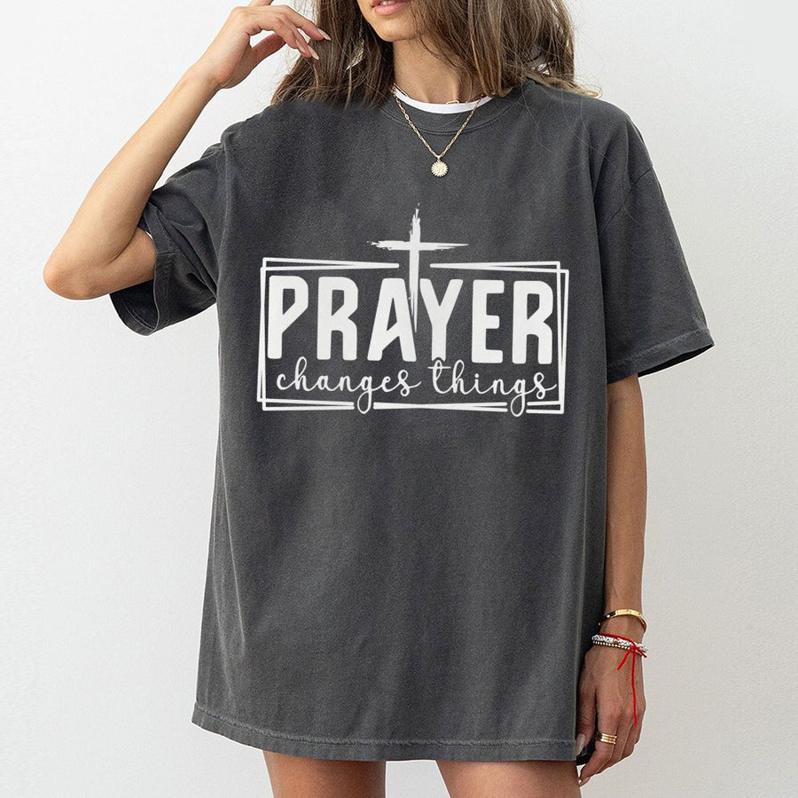 Prayer Changes Things T-Shirt | Minimalist Cross Religious Graphic | 100% Cotton Premium Tee | Faith-Based Inspirational Christian Gift