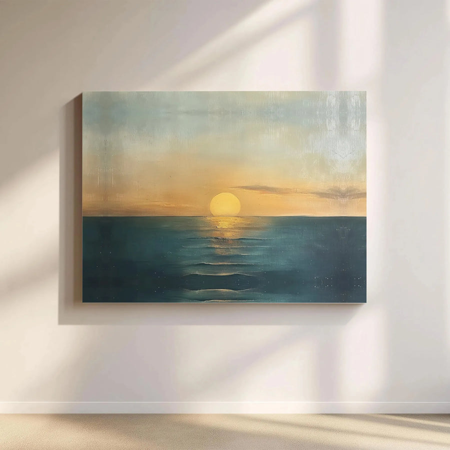 Golden Sunset Ocean Canvas Wall Art | Minimalist Seascape Horizon Print | Premium Gallery Wrap 1.25" Frame | Serene Coastal Home Decor Gift
