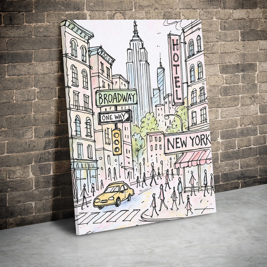 New York City Street Sketch Canvas | Empire State Building Art | Gallery Wrap 1.25-inch Depth | NYC Travel Lover Wall Decor Gift