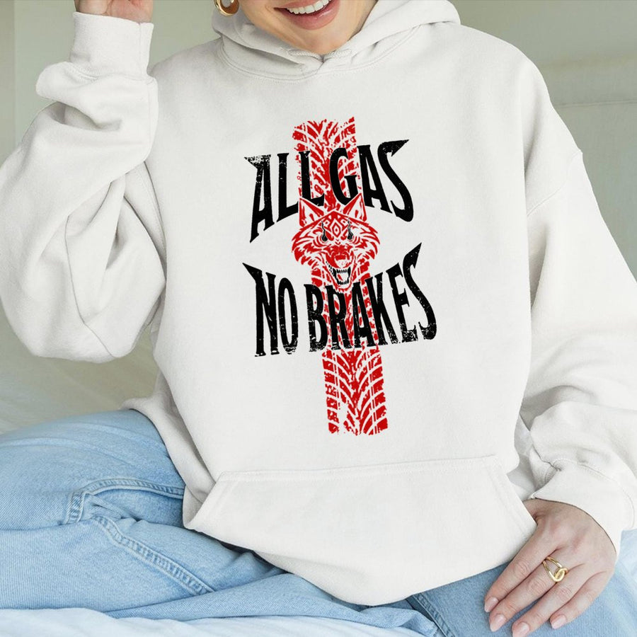 All Gas No Brakes Hoodie | Wolf Tire Track Graphic | Premium Cotton Blend | Gift For Wrestler Fan Men And Women