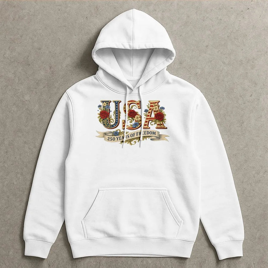 USA 250 Years of Freedom Hoodie | Vintage Floral American Flag Design | Premium Cotton Tee | Patriotic Gift for Fourth of July 2026