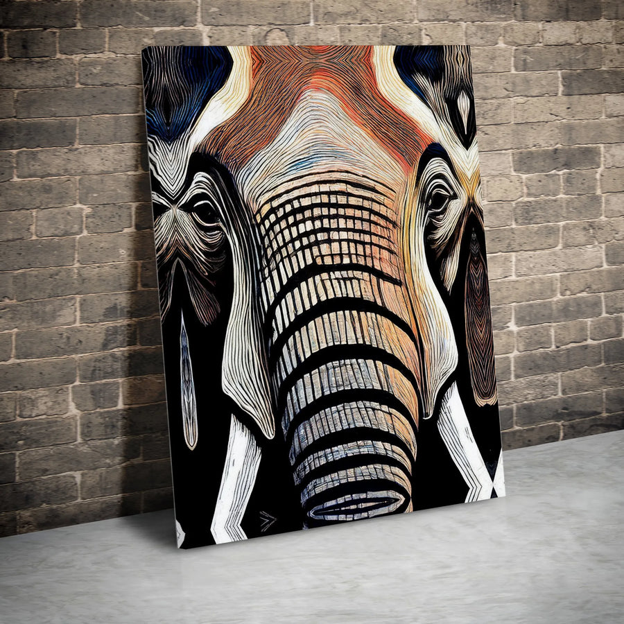 Abstract Elephant Canvas Wall Art | Geometric Line Art Safari Portrait | Premium Fade-Resistant Gallery Print | Modern Home & Office Decor Gift