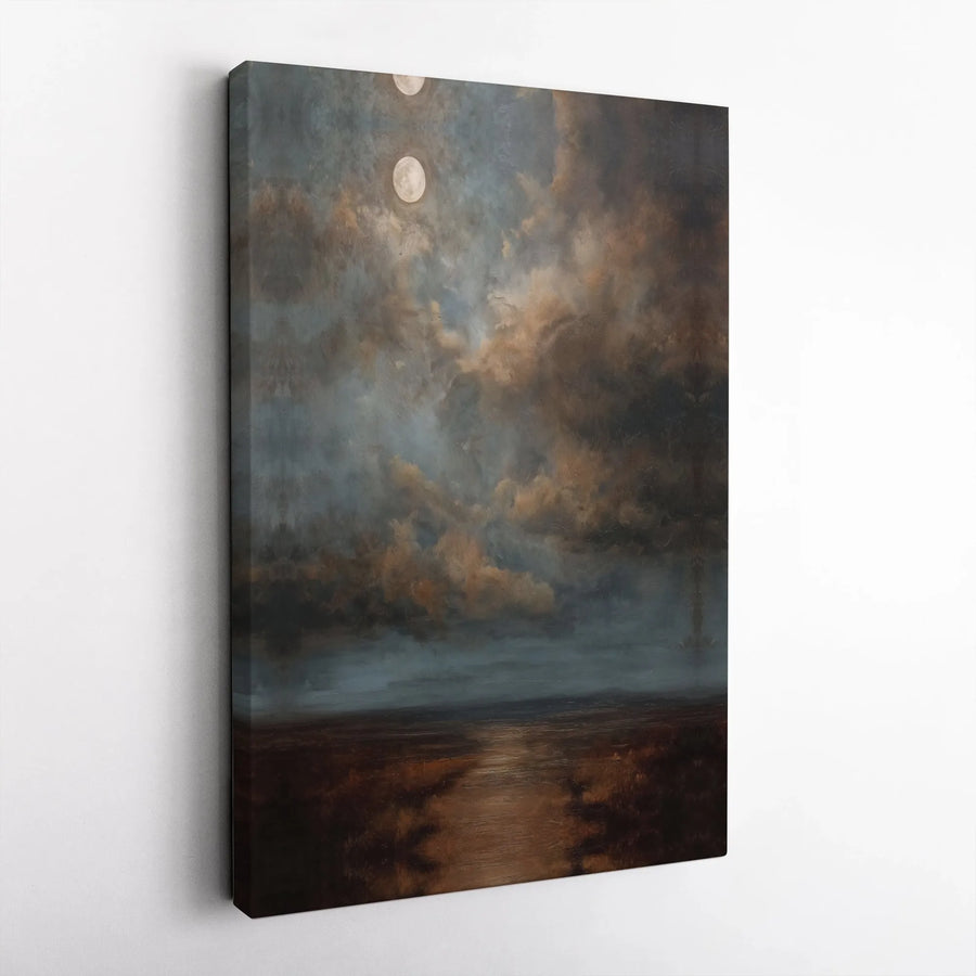Moody Landscape Canvas Wall Art | Vintage Moonlit Seascape Painting | Premium Gallery Wrapped Canvas | Dark Academia Home Decor Gift