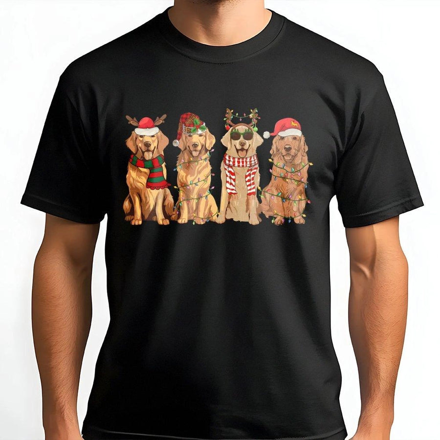 Christmas Golden Retriever T-Shirt | Festive Dog With Reindeer Antlers Graphic | 100% Cotton Premium Tee | Cute Holiday Gift For Dog Lovers