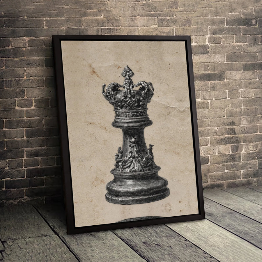Vintage Chess King Wall Art | Ornate Royal Chess Piece Illustration | Premium Gallery Wrapped Canvas | Grandmaster Office Decor Gift