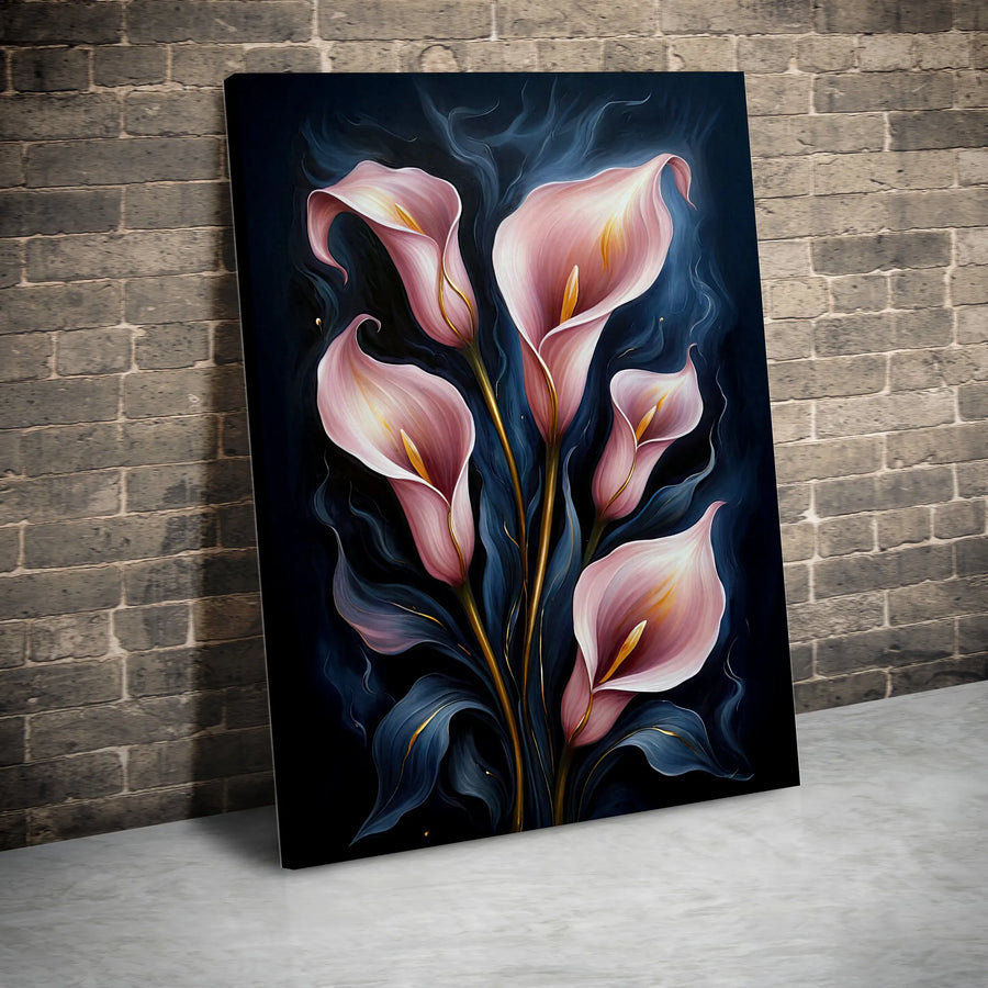 Pink Calla Lily Canvas Wall Art | Moody Floral Botanical Painting | Premium Gallery Wrap Print | Elegant Modern Home Decor Gift