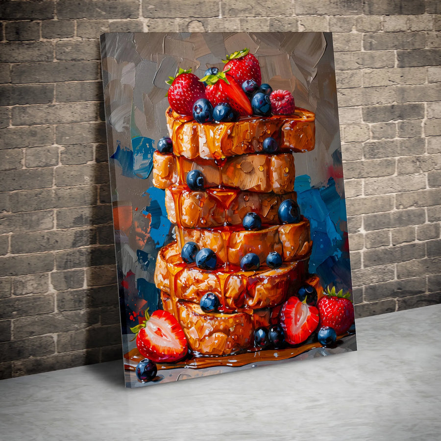 French Toast Canvas Wall Art | Impasto Style Berry Painting | Premium Gallery Wrapped Canvas | Kitchen & Dining Room Decor Gift