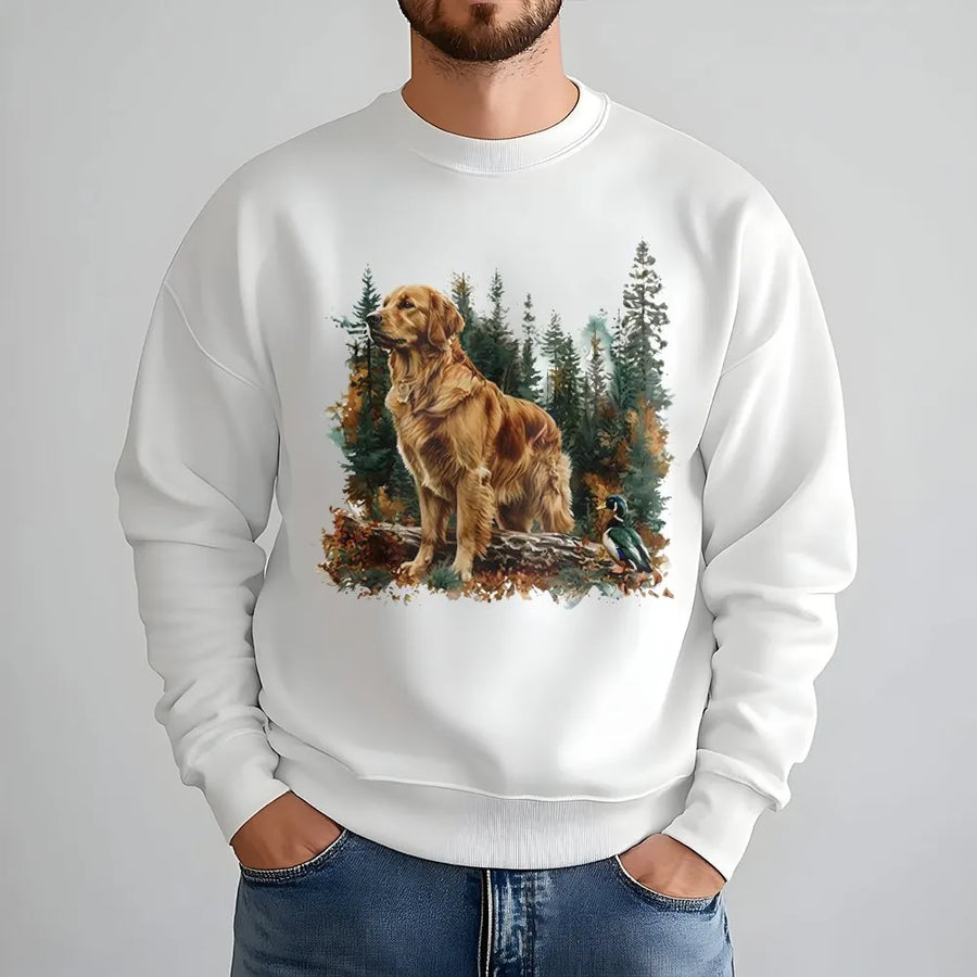 Golden Retriever Sweatshirt | Watercolor Hunting Dog and Mallard Duck | Premium Cotton Blend | Gift for Dog Lovers and Outdoor Enthusiasts