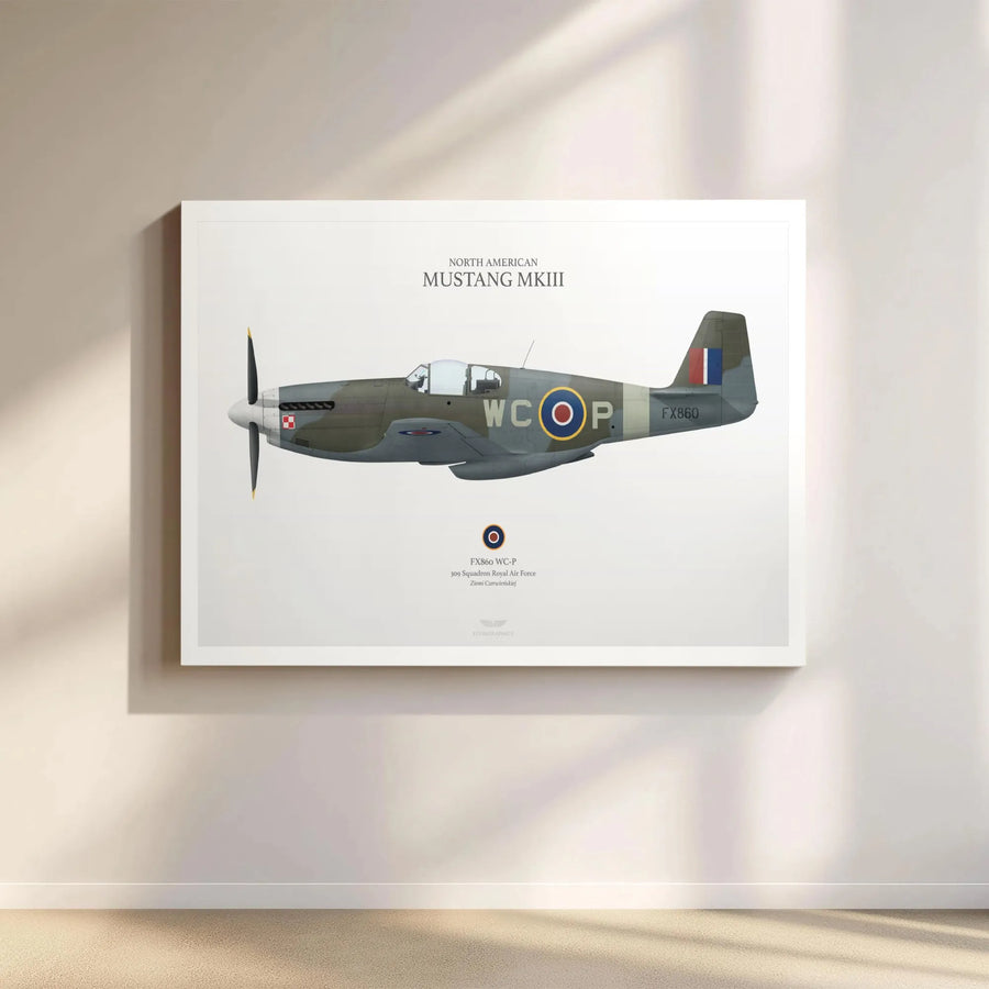 P-51 Mustang MkIII Canvas Print | 309 Squadron RAF Aviation Art | Premium Gallery Wrapped Wall Decor | WWII Aircraft Gift for History Buffs