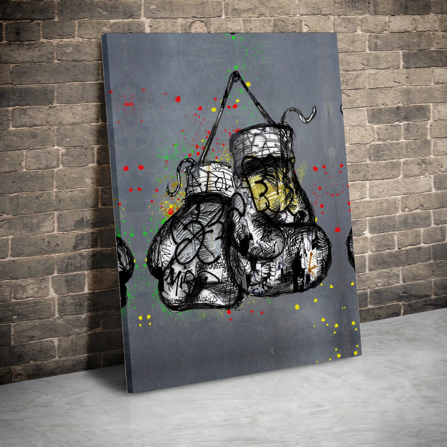 Boxing Gloves Canvas Wall Art | Urban Graffiti Street Art Print | Premium 1.25" Gallery Wrap | Gift for Boxer or Gym Decor Enthusiast