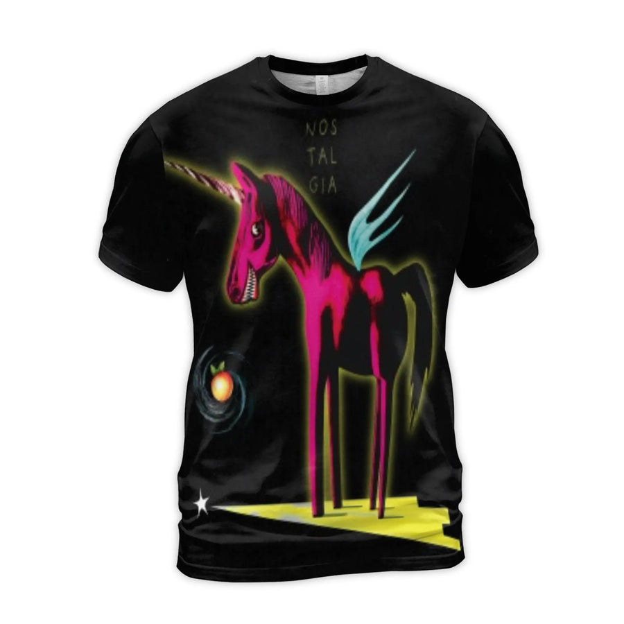 Surreal Pink Winged Unicorn T-Shirt | Retro Nostalgia Graphic Tee | Premium Stretch Polyester | Artistic Fantasy Gift for Men & Women
