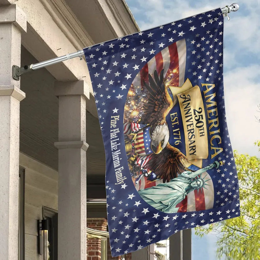 America 250th Anniversary House Flag | Patriotic Eagle & Liberty Graphic | Double-Sided Weather-Resistant Fabric | Collector's Yard Decor Gift