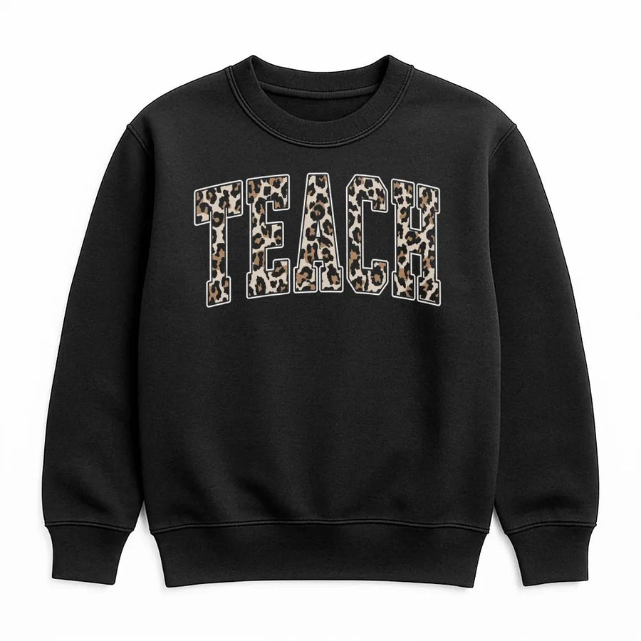 Leopard Print Teacher Sweatshirt | Back To School Educator Gift | Cotton Blend Comfort | Trendy Classroom Crewneck Pullover