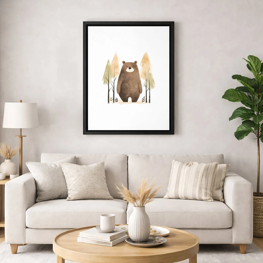 Brown Bear Canvas Wall Art | Cute Watercolor Woodland Forest Print | Premium Gallery-Wrapped Gallery Quality | Nursery Decor Gift for Kids
