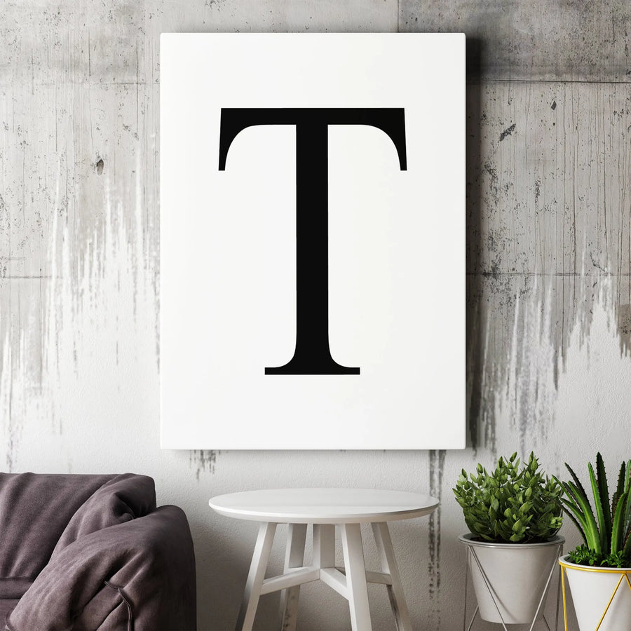 Letter T Canvas Wall Art | Minimalist Serif Initial Monogram | Premium Gallery Wrapped Canvas | Modern Office & Home Decor Gift