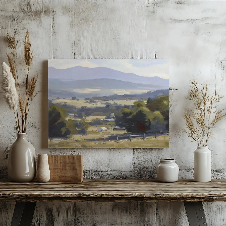 Impressionist Landscape Canvas Art | Painterly Rural Valley Scene | Gallery Wrapped Premium Print | Modern Farmhouse Living Room Decor Gift