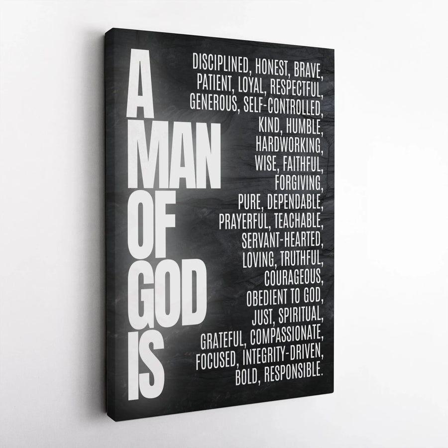 A Man Of God Wall Art | Christian Virtues Inspirational Quote Canvas | Premium 1.25" Thick Gallery Wrap | Religious Gift for Men, Husband, Father