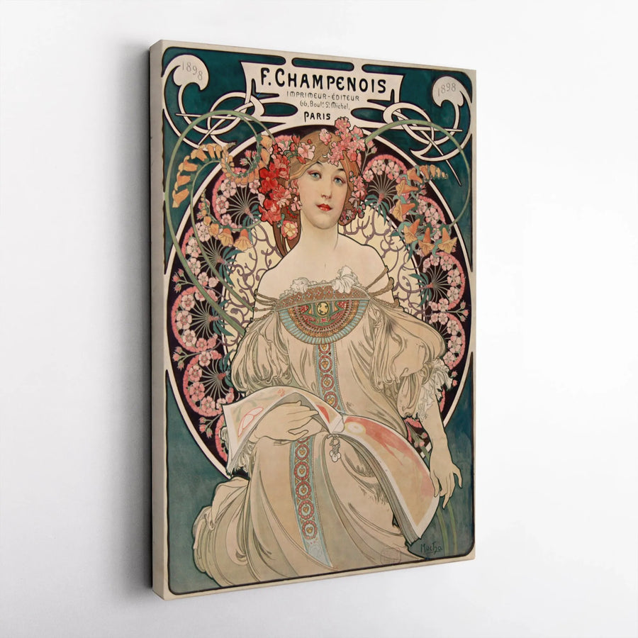 Alphonse Mucha Art Nouveau Print | F. Champenois 1898 Vintage Wall Art | Premium Gallery Wrapped Canvas | Elegant Home Decor Gift for Art Lovers
