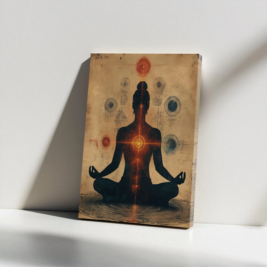 Spiritual Yoga Meditation Canvas | Chakra Alignment Silhouette Art | Premium Gallery Wrap Decor | Zen Home Office Gift