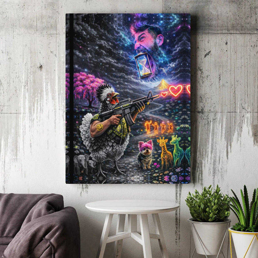 Surreal Rooster Canvas Art | Psychedelic Fantasy Warrior Wall Decor | Premium 1.25" Gallery Wrap | Unique Gift for Trippy Art Lovers