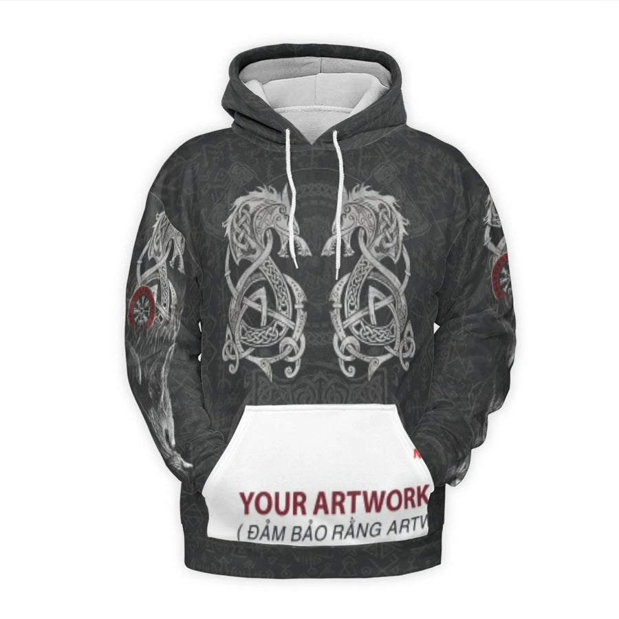 Viking Norse Mythology Hoodie | Fenrir Wolf & Valknut Runes Print | Soft Polyester Brushed Fleece | Unisex Nordic Gift for Him & Her