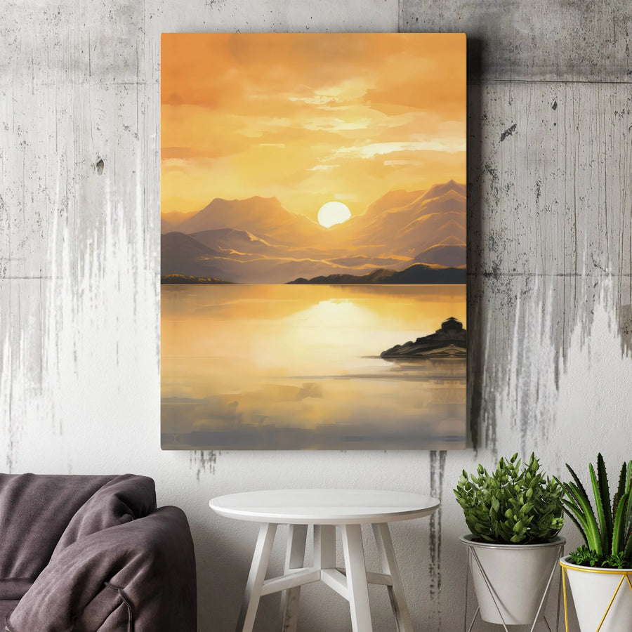 Golden Sunset Mountain Lake Canvas Print | Minimalist Landscape Wall Art | Premium Gallery-Wrapped Decor | Ready to Hang Scenic Gift for Home