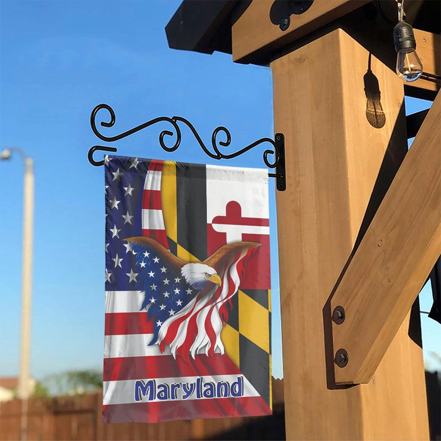 Maryland State Flag Garden Flag | Bald Eagle USA Patriotic Design | Weather-Resistant Premium Polyester | Outdoor Home Yard Decor Gift
