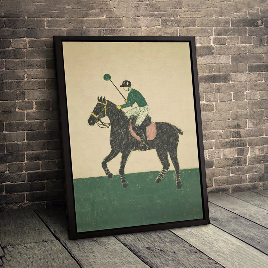 Polo Player Horse Art Print | Equestrian Sport Sketch Wall Decor | Premium 1.25-Inch Gallery Canvas | Sophisticated Home Office Gift