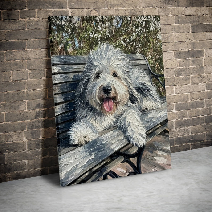 Shaggy Dog Canvas Wall Art | Textured Oil Painting Print | Premium Gallery Wrapped Canvas | Gift for Old English Sheepdog Mom