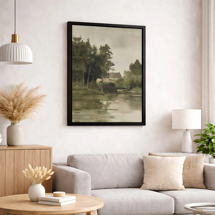 Landscape Forest Canvas Wall Art | Neutral Watercolor Nature Print | Premium Fade-Resistant Gallery Wrap | Modern Home Office Decor Gift