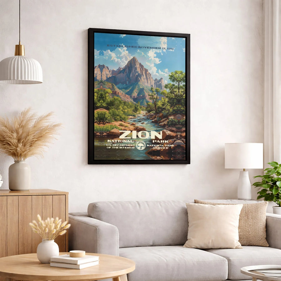 Zion National Park Canvas Art | Vintage Style Travel Poster Print | Gallery Quality 1.25" Thick | Nature Lover Gift & Wall Decor