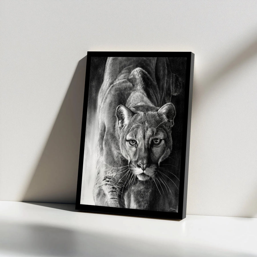 Mountain Lion Canvas Wall Art | Realistic Black and White Sketch Print | Premium Framed Gallery Canvas | Wildlife Lover Gift for Man Cave Decor