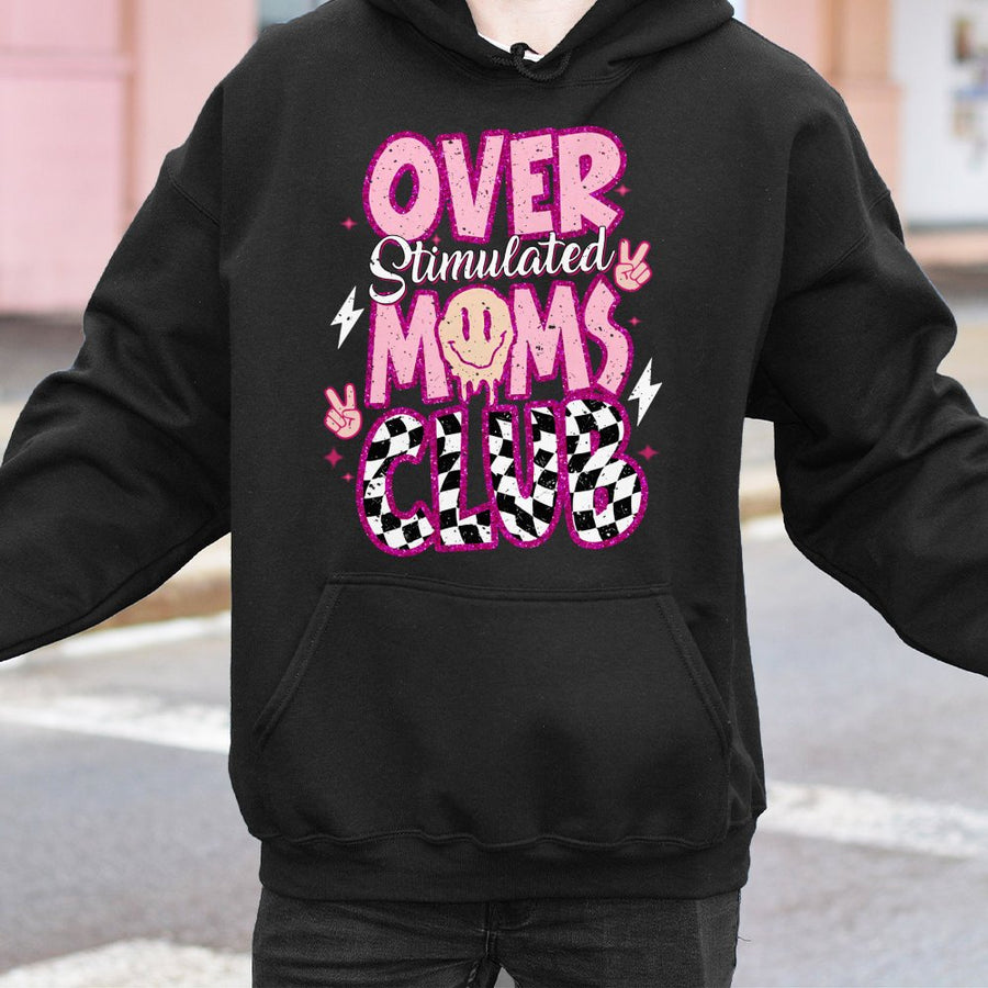 Over Stimulated Moms Club Hoodie | Retro Checkerboard Aesthetic | Premium Cotton Blend | Funny Mom Life Gift For Tired Moms