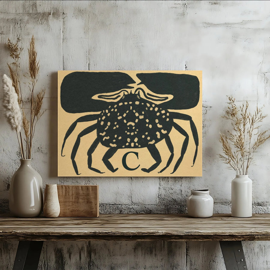 Crab Wall Art Print | Mid-Century Modern Animal Illustration | Premium Gallery Wrapped Canvas | Coastal Home Decor Gift for Marine Life Lovers