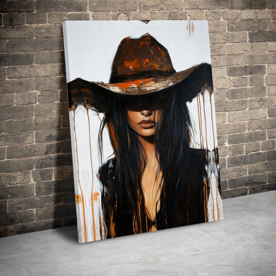 Cowgirl Wall Art Canvas Print | Abstract Western Portrait Painting | Premium Gallery Wrapped Canvas | Rustic Farmhouse Home Decor Gift