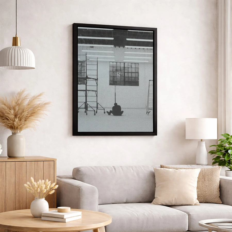 Basketball Wall Art Canvas | Lonely Player Silhouette Photography | Premium Gallery Wrap Print | Modern Minimalist Sports Decor for Bedroom