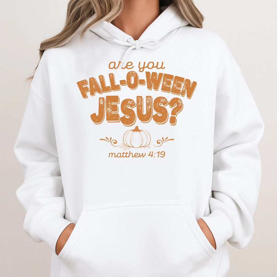 Fall-O-Ween Jesus Hoodie | Retro Christian Pumpkin Design | Soft Cotton Blend Unisex Apparel | Faith Based Fall Autumn Gift for Believers
