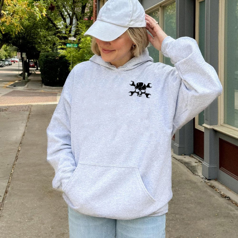 Skull Wrench Mechanic Hoodie | Industrial Design Graphic Sweatshirt | Premium Cotton-Blend Workwear | Gift for Construction Workers & Laborers