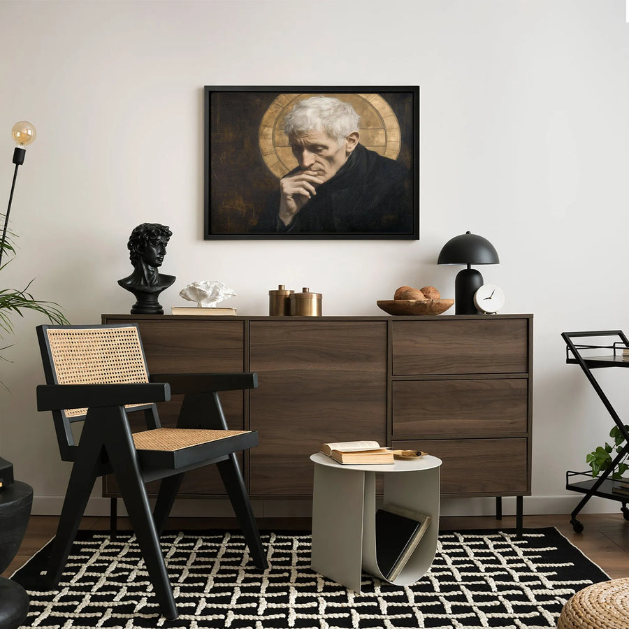 Saint John Henry Newman Wall Art | Pensive Portrait with Gold Halo | Gallery-Quality 1.25" Canvas | Religious Home & Office Decor