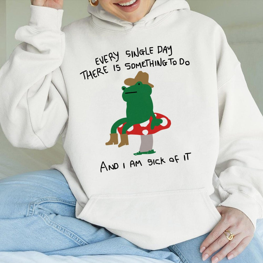 Frog on Mushroom Hoodie | Funny Sick of It Meme Graphic | Premium Cotton Blend | Relatable Gift for Gen Z and Millennials