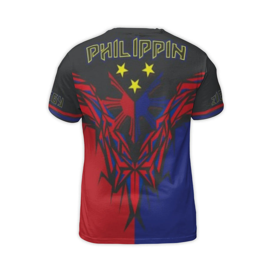 Philippines Flag 3D T-Shirt | Tribal Sun Geometric Design | Premium Polyester Jersey | Pinoy Pride Cultural Gift for Men and Women