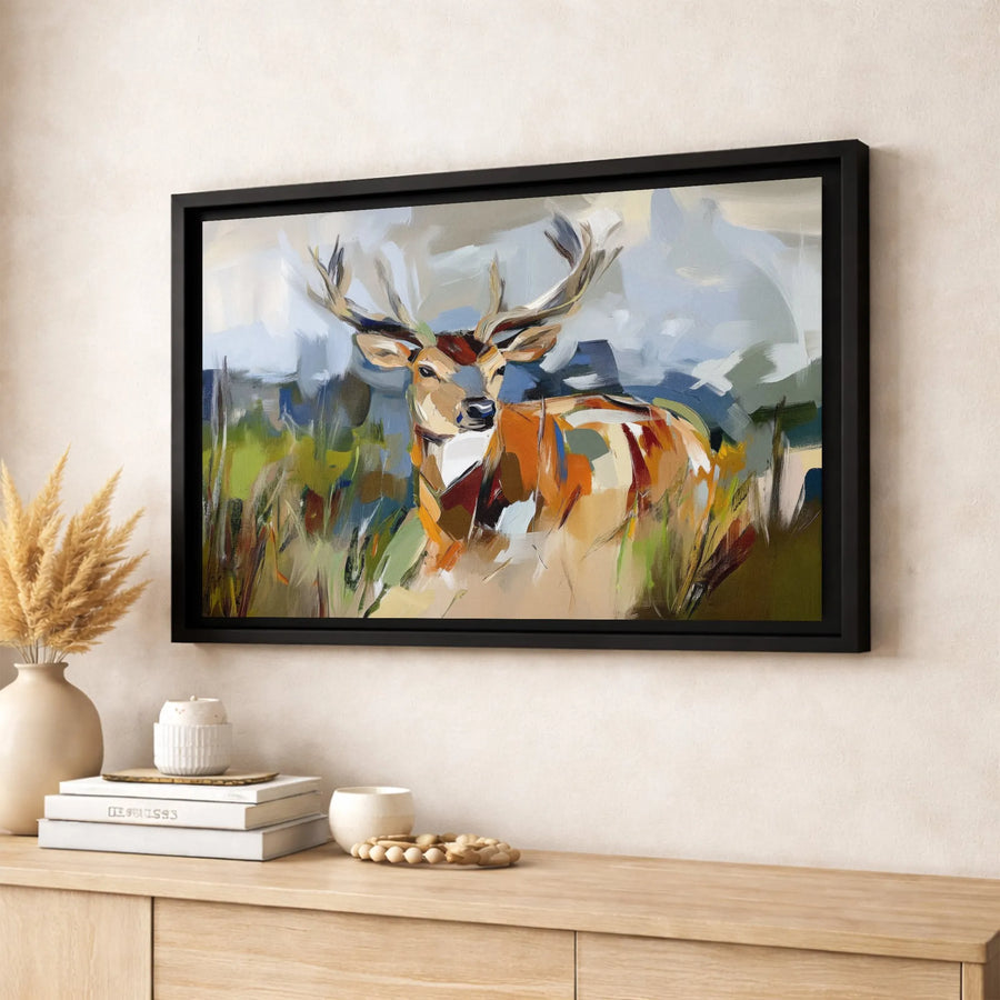 Abstract Deer Canvas Wall Art | Expressive Wildlife Forest Painting | Premium Gallery Wrapped Decor | Modern Nature Gift for Home and Office