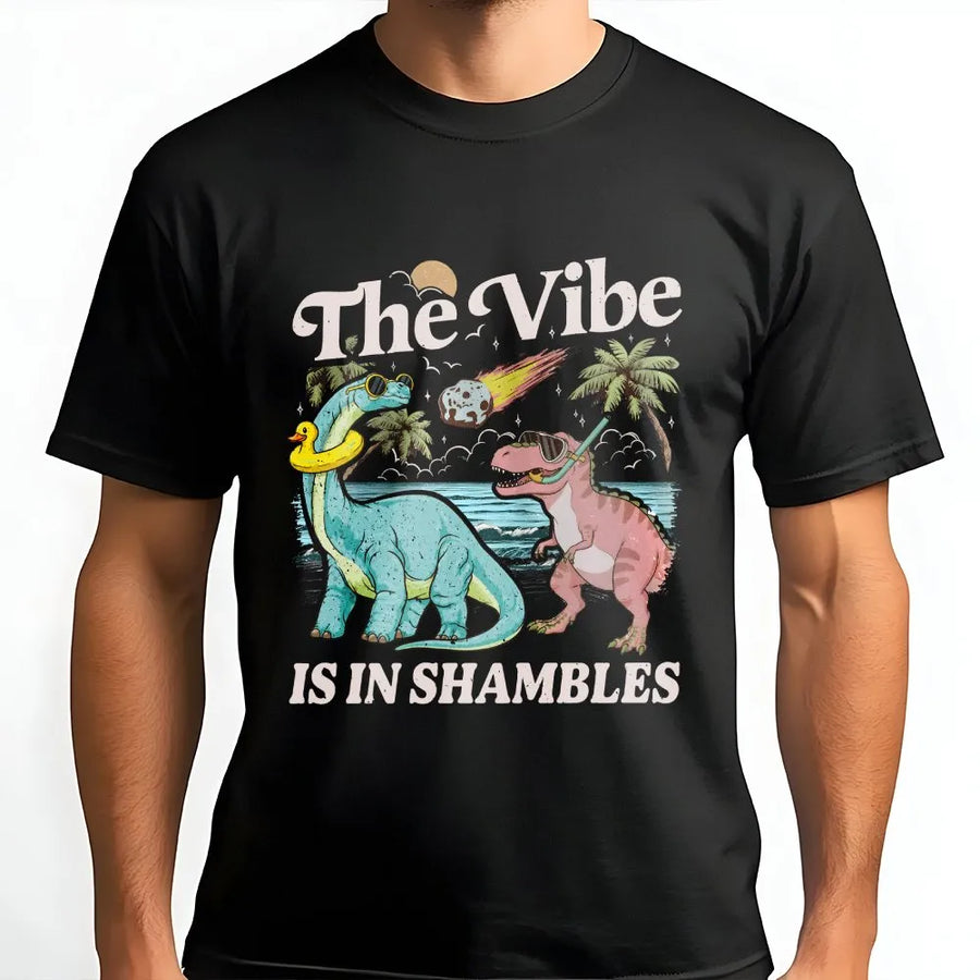 The Vibe Is In Shambles T-Shirt | Funny Retro Dinosaur Meteor Design | Soft Comfort Colors Cotton | Sarcastic Mental Health Gift