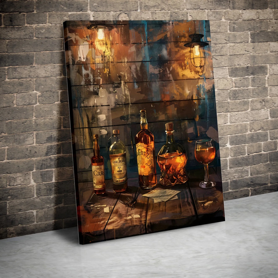 Whiskey Bottle Wall Art | Rustic Bar Decor Print | 1.25-inch Premium Gallery Canvas | Perfect Gift for Whiskey Lovers & Home Bar Enthusiasts