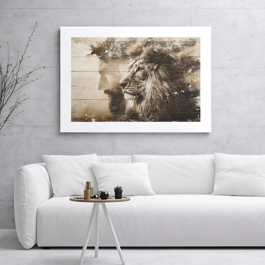 Jesus Christ and Lion of Judah Canvas Wall Art | Double Exposure Religious Decor | Premium Gallery Wrap Print | Faithful Christian Home Gift