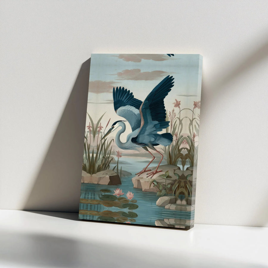 Great Blue Heron Canvas Wall Art | Vintage Audubon Style Bird Print | Premium Gallery Wrapped Canvas | Nature Lover Home Decor Gift