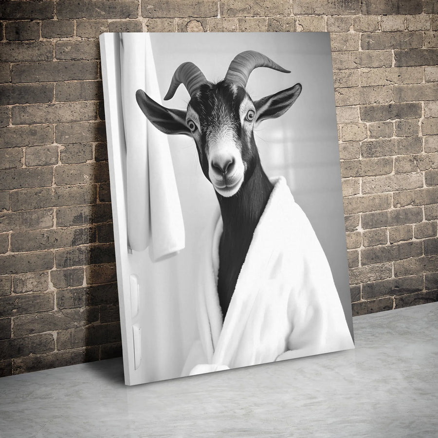 Goat In A Bathrobe Canvas Wall Art | Funny Bathroom Decor | Premium Gallery Wrap Print | Whimsical Farmhouse Home Gift