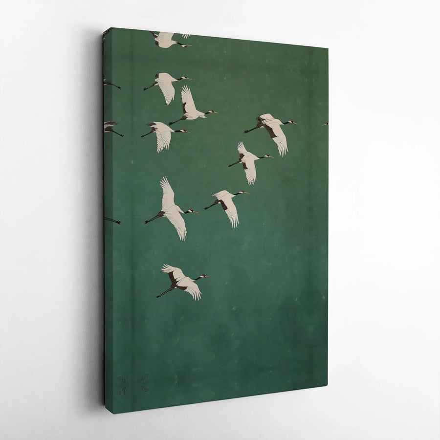 Japanese Red-Crowned Crane Canvas Print | Zen Bird Flock Wall Art | Gallery-Quality 1.25-Inch Profile | Minimalist Home Decor Gift